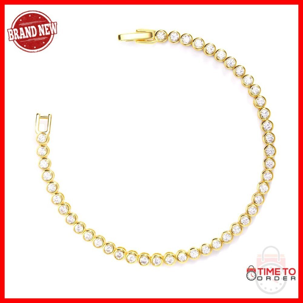 14K Gold Tennis Bracelet Elegant Classic Bezel Cubic Zirconia Jewelry Gift